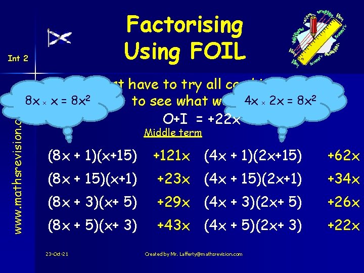 Factorising Using FOIL www. mathsrevision. com Int 2 We just have to try all
