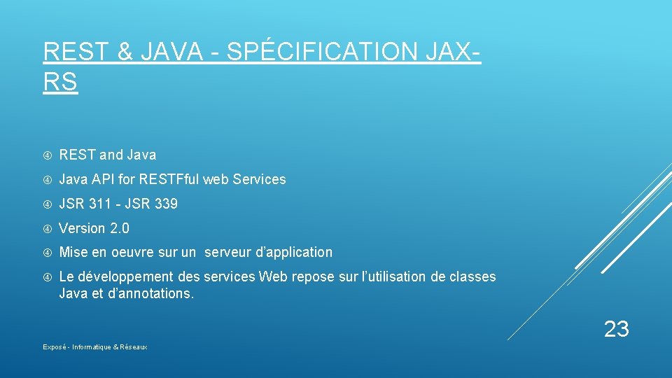 REST & JAVA - SPÉCIFICATION JAXRS REST and Java API for RESTFful web Services