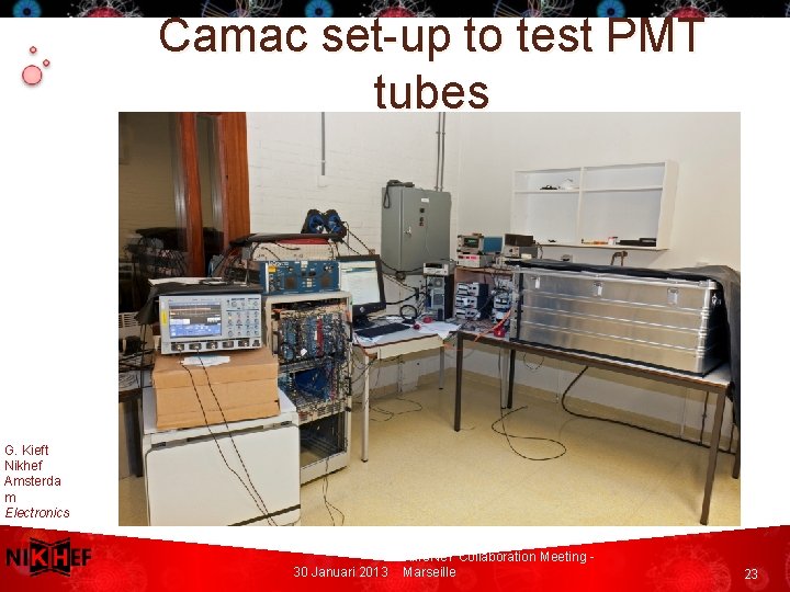 Camac set-up to test PMT tubes G. Kieft Nikhef Amsterda m Electronics Technol ogy