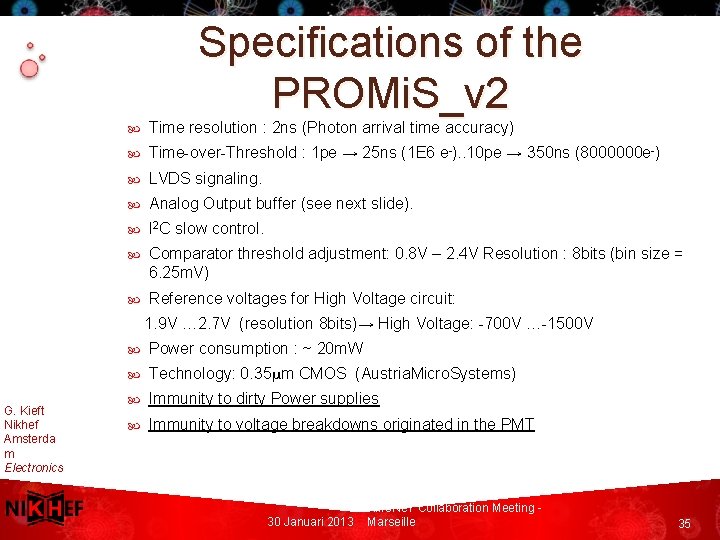 Specifications of the PROMi. S_v 2 Time resolution : 2 ns (Photon arrival time