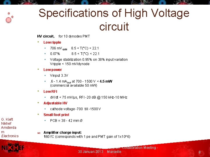 Specifications of High Voltage circuit HV circuit, • • • Low ripple • 706