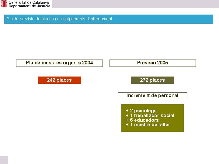 Pla de previsió de places en equipaments d’internament Pla de mesures urgents 2004 Previsió