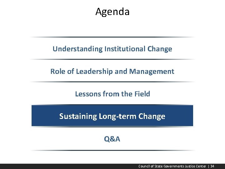 Agenda Understanding Institutional Change Role of Leadership and Management Lessons from the Field Sustaining