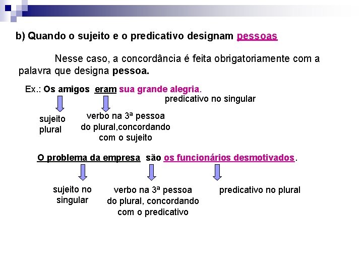 b) Quando o sujeito e o predicativo designam pessoas Nesse caso, a concordância é