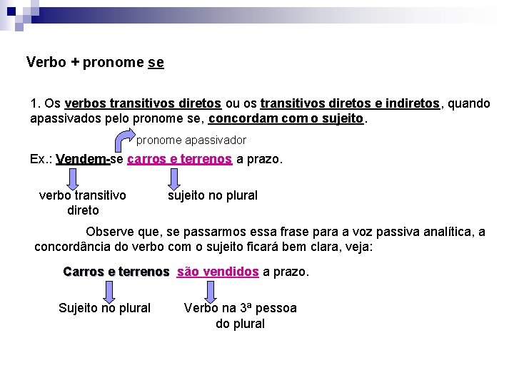 Verbo + pronome se 1. Os verbos transitivos diretos ou os transitivos diretos e