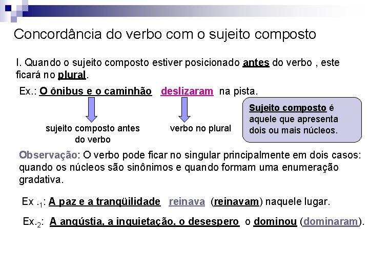 Concordância do verbo com o sujeito composto I. Quando o sujeito composto estiver posicionado