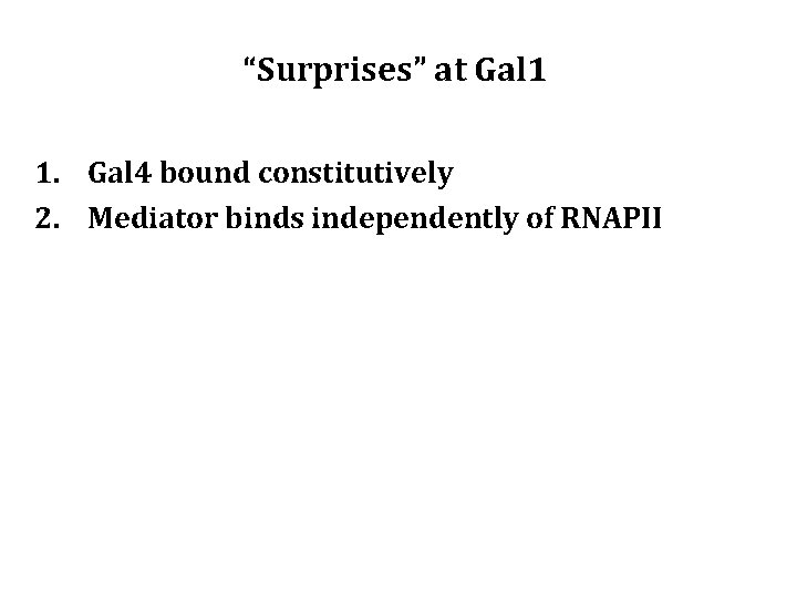 “Surprises” at Gal 1 1. Gal 4 bound constitutively 2. Mediator binds independently of