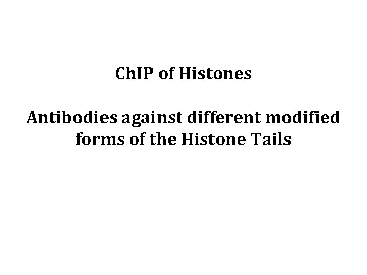 Ch. IP of Histones Antibodies against different modified forms of the Histone Tails 