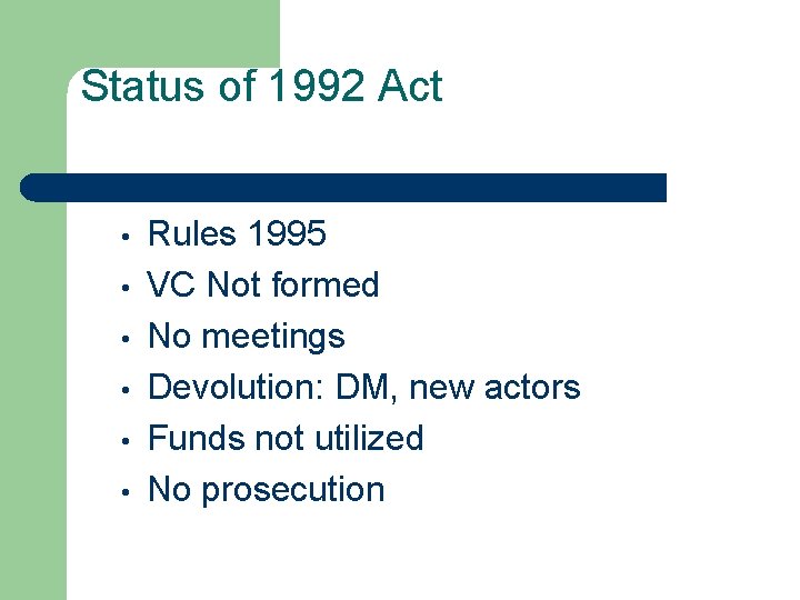 Status of 1992 Act • • • Rules 1995 VC Not formed No meetings