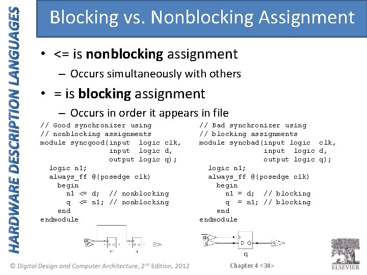 Blocking vs. Nonblocking Assignment • <= is nonblocking assignment – Occurs simultaneously with others