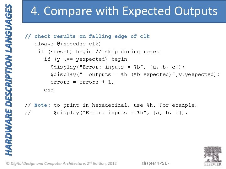 4. Compare with Expected Outputs // check results on falling edge of clk always