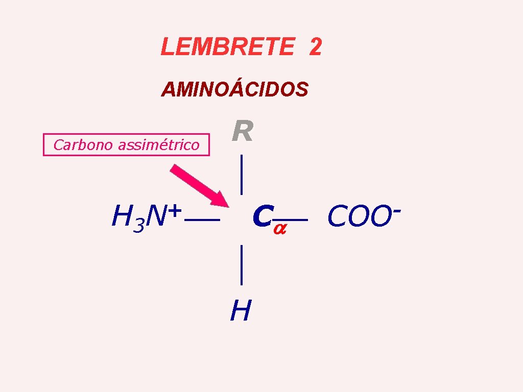 LEMBRETE 2 AMINOÁCIDOS Carbono assimétrico + H 3 N R C H COO 