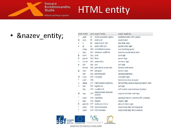 HTML entity • &nazev_entity; 