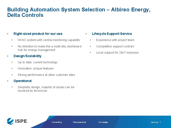 Building Automation System Selection – Albireo Energy, Delta Controls • • Right-sized product for