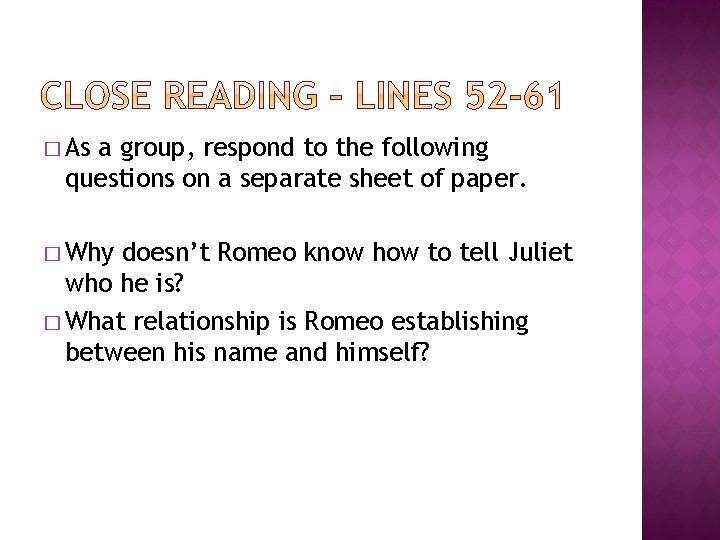 � As a group, respond to the following questions on a separate sheet of