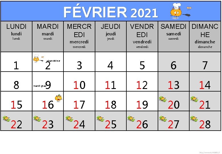 FÉVRIER 2021 LUNDI MARDI lundi mardi 1 2 3 4 5 6 7 9