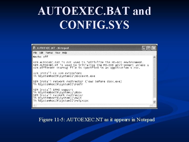AUTOEXEC. BAT and CONFIG. SYS Figure 11 -5: AUTOEXEC. NT as it appears in