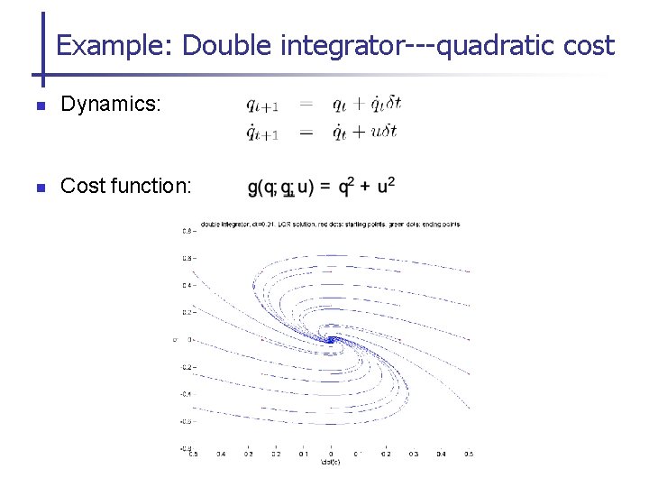 Example: Double integrator---quadratic cost n Dynamics: n Cost function: 