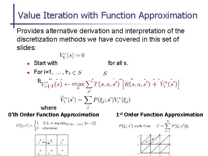 Value Iteration with Function Approximation Provides alternative derivation and interpretation of the discretization methods