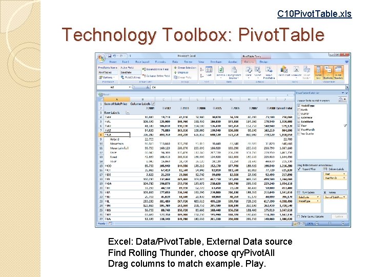 C 10 Pivot. Table. xls Technology Toolbox: Pivot. Table Excel: Data/Pivot. Table, External Data