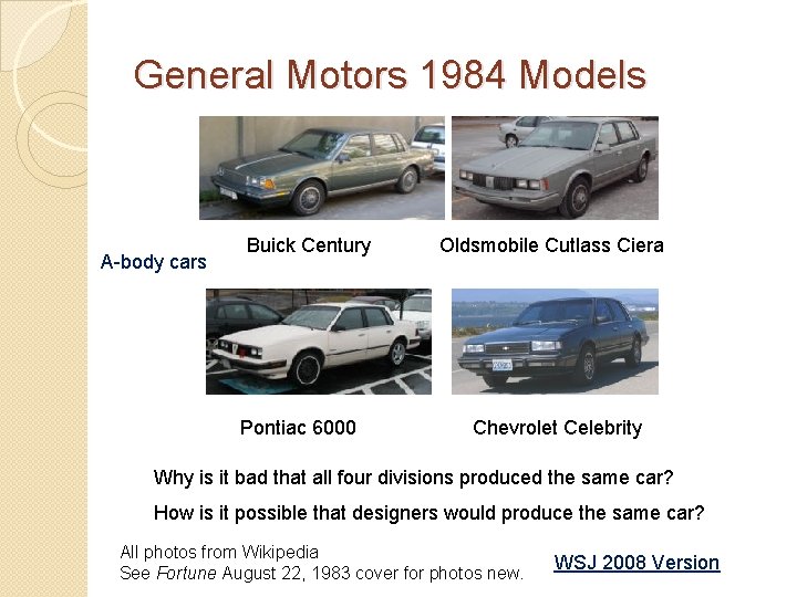 General Motors 1984 Models A-body cars Buick Century Pontiac 6000 Oldsmobile Cutlass Ciera Chevrolet