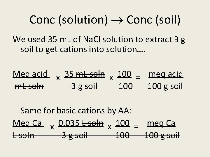 Conc (solution) Conc (soil) We used 35 m. L of Na. Cl solution to