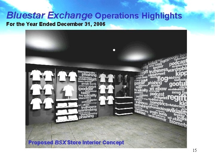 Bluestar Exchange Operations Highlights For the Year Ended December 31, 2006 Proposed BSX Store