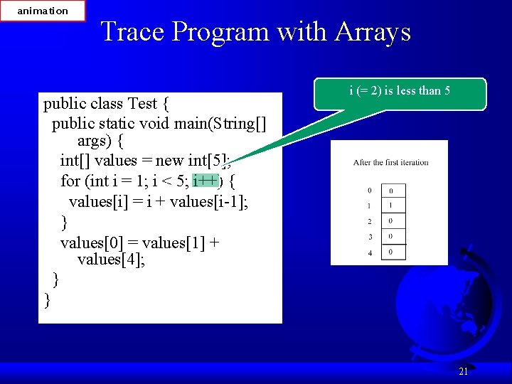 animation Trace Program with Arrays public class Test { public static void main(String[] args)