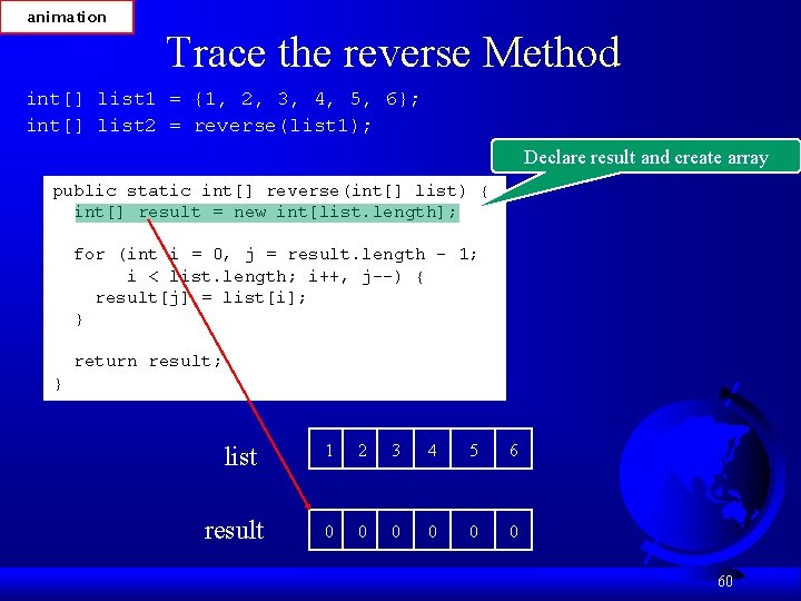 animation Trace the reverse Method int[] list 1 = {1, 2, 3, 4, 5,