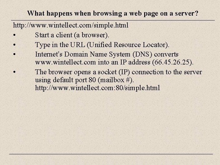 What happens when browsing a web page on a server? http: //www. wintellect. com/simple.