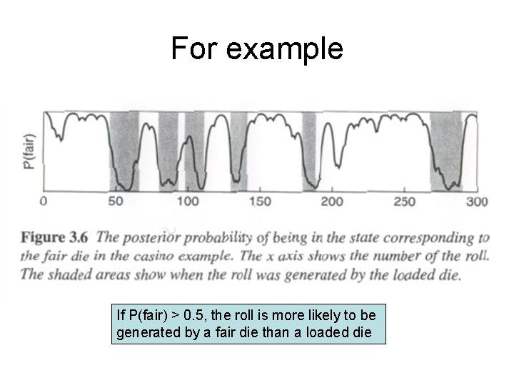 For example If P(fair) > 0. 5, the roll is more likely to be