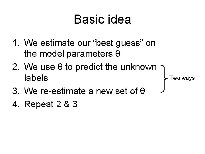 Basic idea 1. We estimate our “best guess” on the model parameters θ 2.
