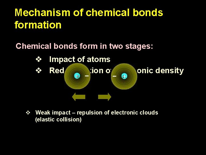 Mechanism of chemical bonds formation Chemical bonds form in two stages: v Impact of Mechanism of chemical bonds formation Chemical bonds form in two stages: v Impact of