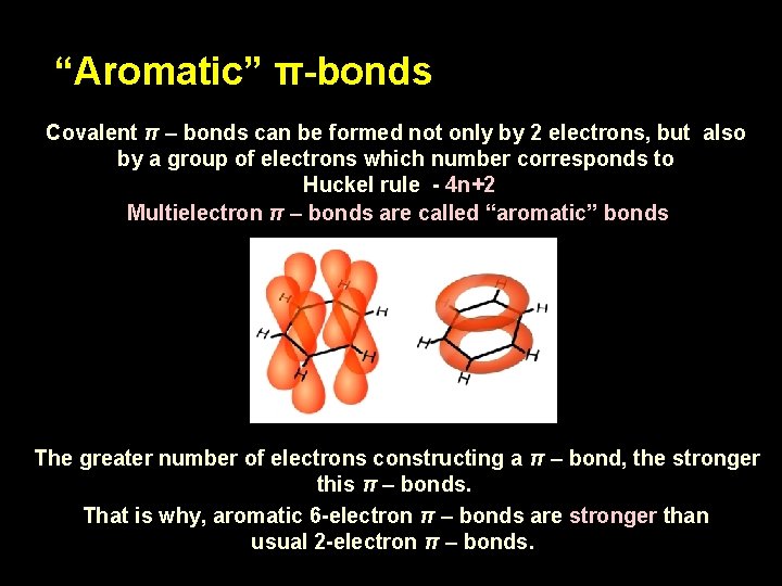 “Aromatic” π-bonds Covalent π – bonds can be formed not only by 2 electrons, “Aromatic” π-bonds Covalent π – bonds can be formed not only by 2 electrons,