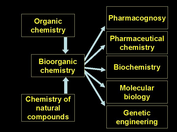 Organic chemistry Pharmacognosy Pharmaceutical chemistry Bioorganic chemistry Chemistry of natural compounds Biochemistry Molecular biology Organic chemistry Pharmacognosy Pharmaceutical chemistry Bioorganic chemistry Chemistry of natural compounds Biochemistry Molecular biology
