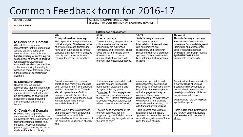 Common Feedback form for 2016 -17 