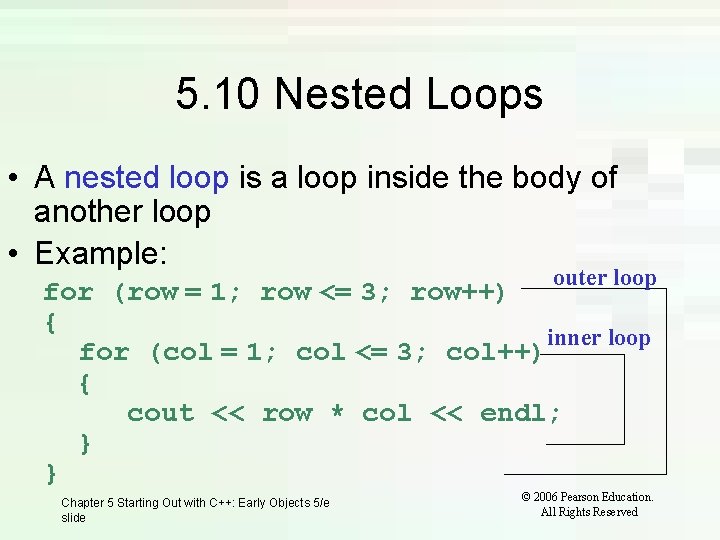 5. 10 Nested Loops • A nested loop is a loop inside the body