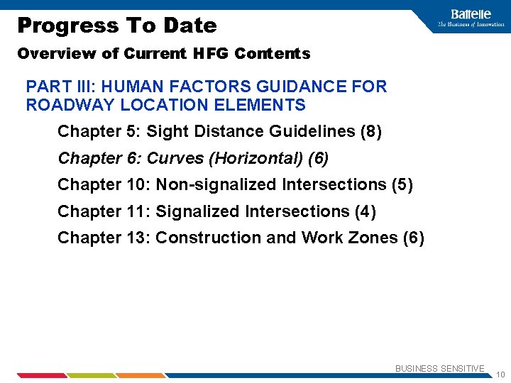 Progress To Date Overview of Current HFG Contents PART III: HUMAN FACTORS GUIDANCE FOR
