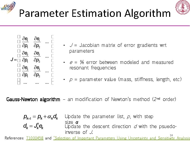 Parameter Estimation Algorithm • J = Jacobian matrix of error gradients wrt parameters •