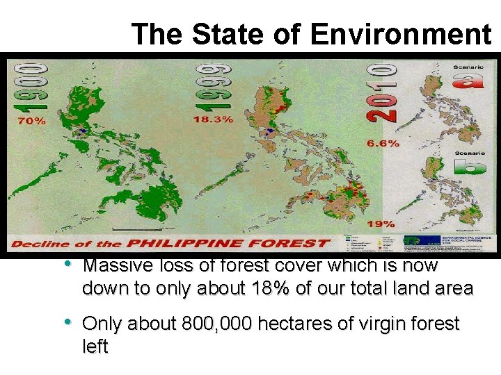 The State of Environment • Massive loss of forest cover which is now down