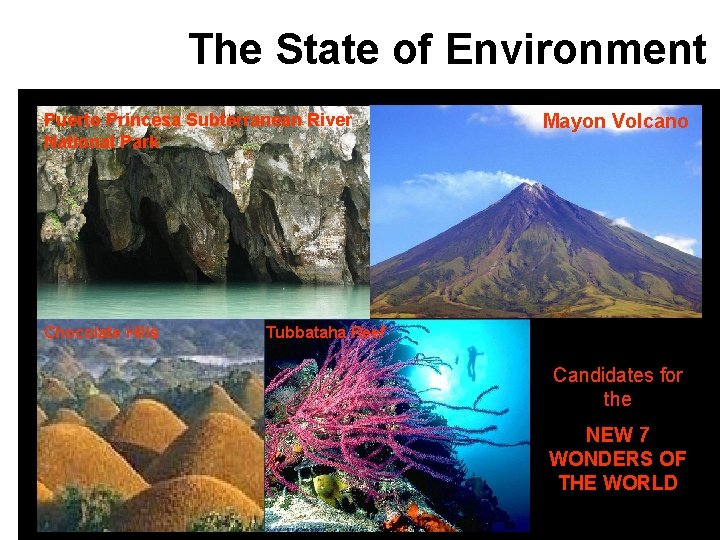 The State of Environment Puerto Princesa Subterranean River National Park Chocolate Hills Mayon Volcano