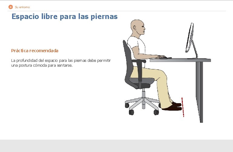 4 Su entorno Espacio libre para las piernas Práctica recomendada La profundidad del espacio
