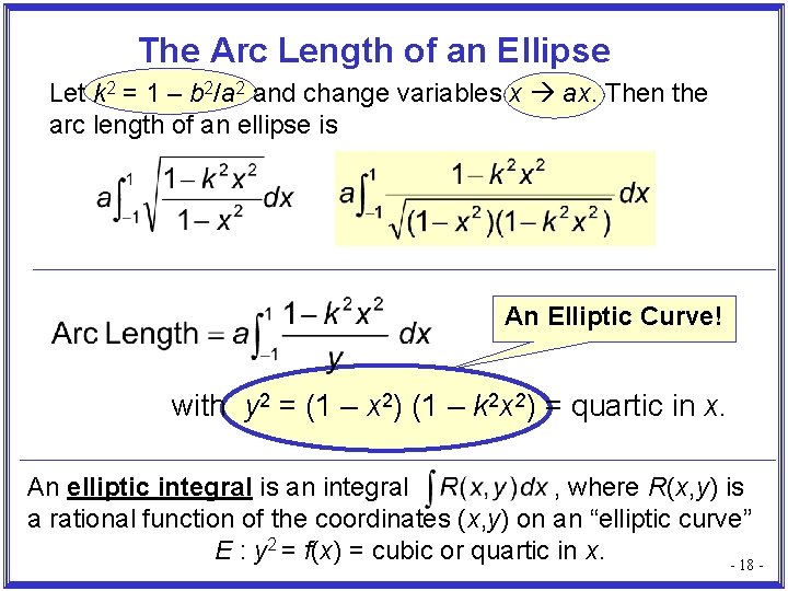 The Arc Length of an Ellipse Let k 2 = 1 – b 2/a