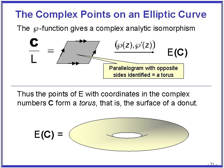 The Complex Points on an Elliptic Curve The -function gives a complex analytic isomorphism