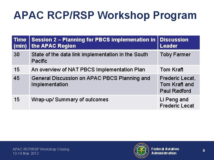 APAC RCP/RSP Workshop Program Time Session 2 – Planning for PBCS implemenation in Discussion