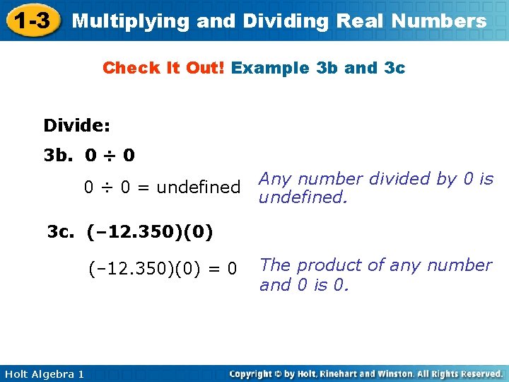 1 -3 Multiplying and Dividing Real Numbers Check It Out! Example 3 b and