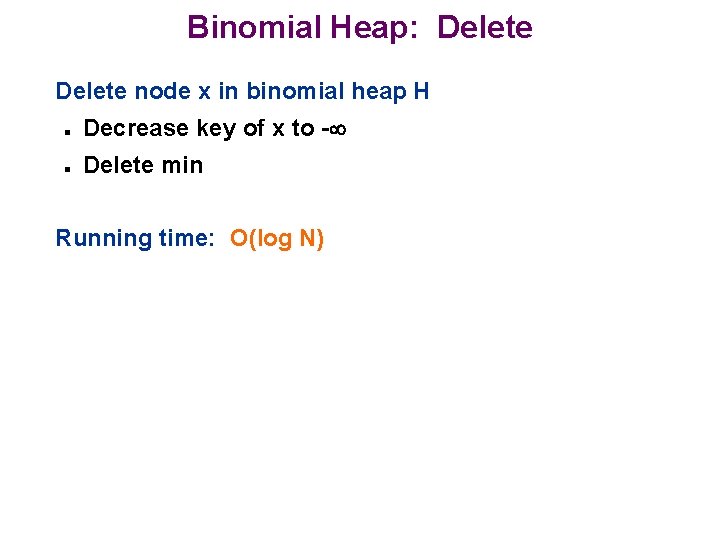 Binomial Heap: Delete node x in binomial heap H n Decrease key of x