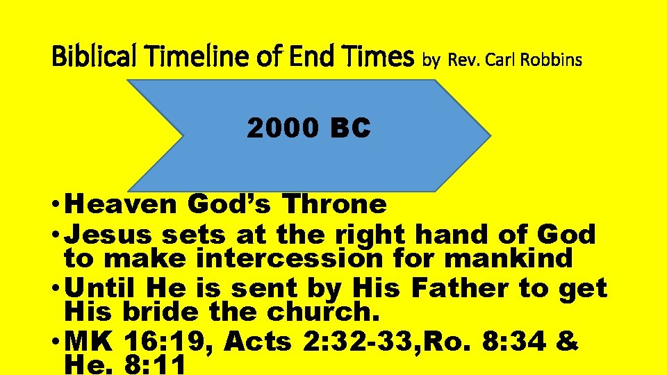 Biblical Timeline of End Times by Rev. Carl Robbins 2000 BC • Heaven God’s