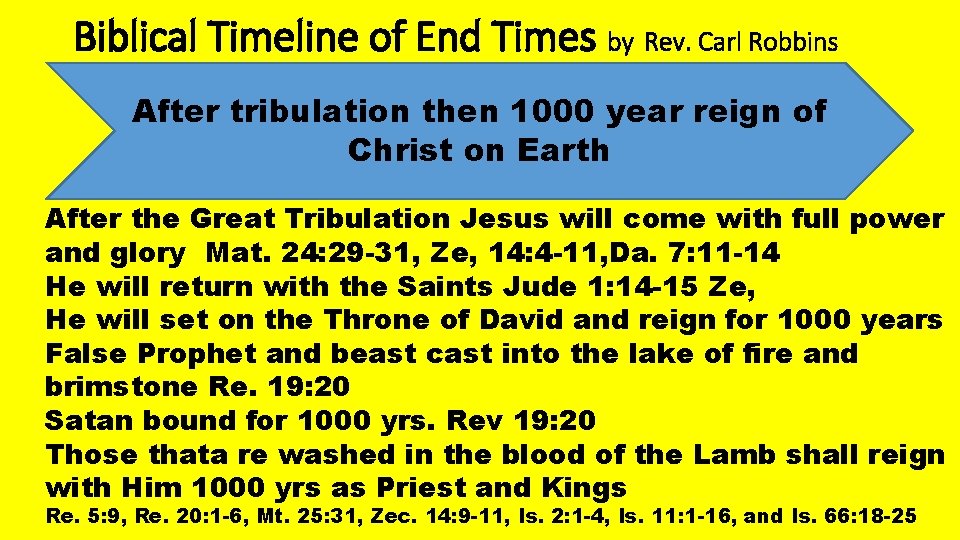 Biblical Timeline of End Times by Rev. Carl Robbins After tribulation then 1000 year