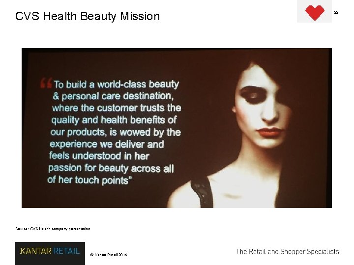 CVS Health Beauty Mission Source: CVS Health company presentation © Kantar Retail 2016 22
